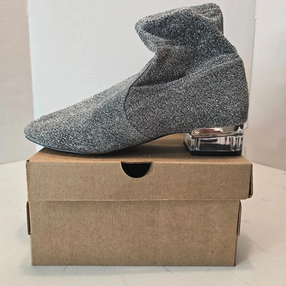 Nine West URAZZA Fabric Ankle Boot Pewter Clear Heel Silver Women's -8 US